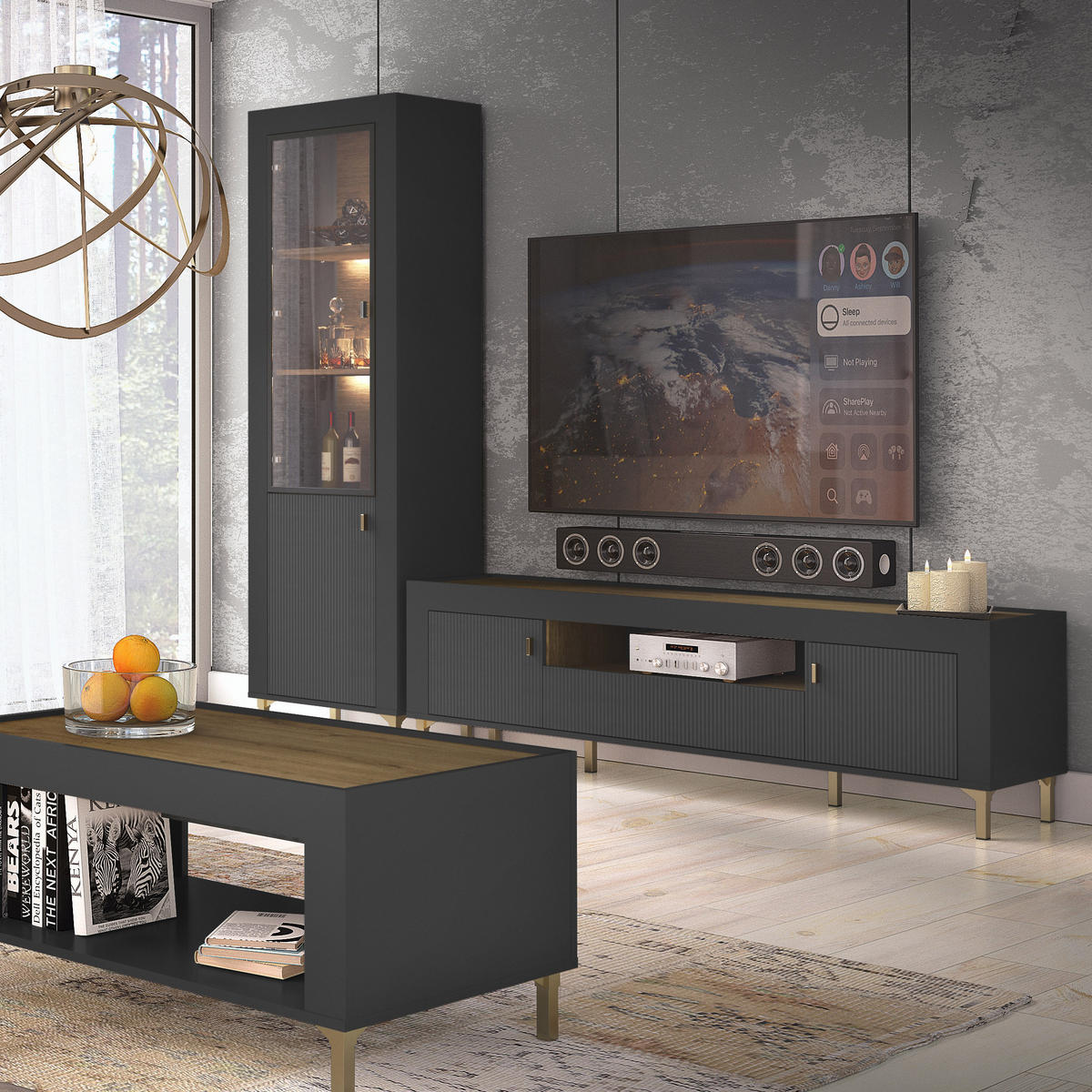 NACHTTISCH Monta mit 1 Tür , Schwarz - Schwarz, Holzwerkstoff (48/47/36cm) - Beautysofa