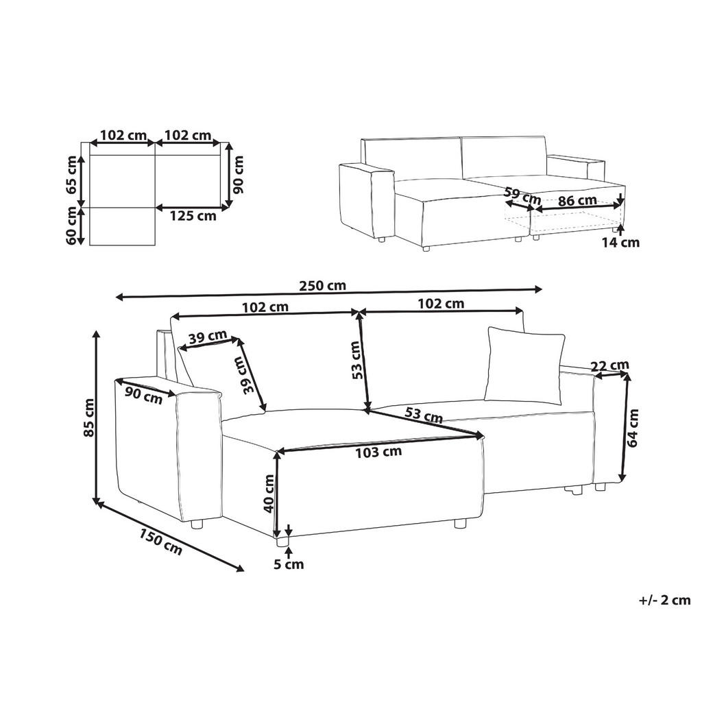 Thumbnail - Beliani 3-Sitzer-Ecksofa, Dunkelgrau, Textil, L-Form, 250x150 cm, Wohnzimmer, Sofas & Couches, Wohnlandschaften, Ecksofa...