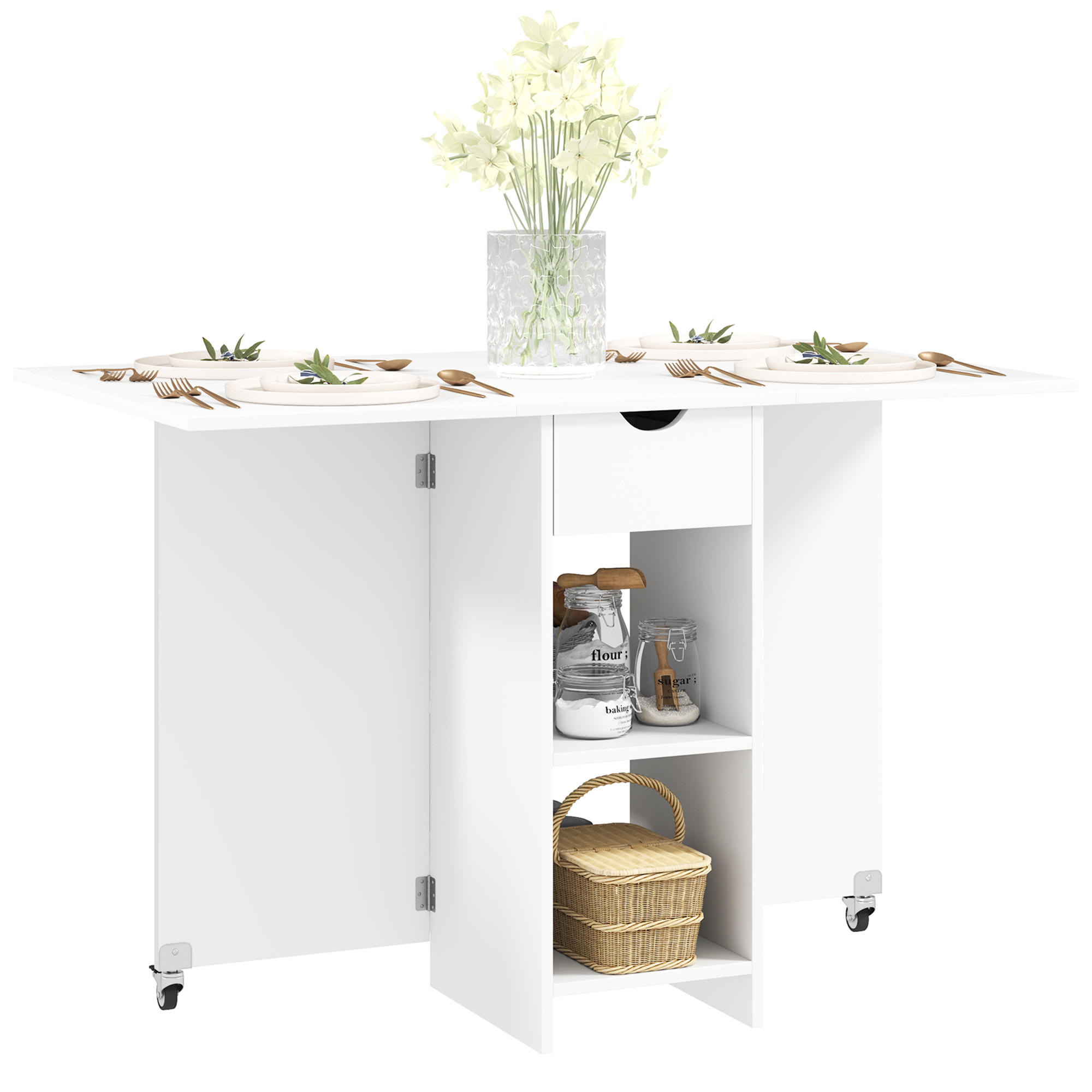 ESSTISCH Klappbarer Mobiler Küchentisch für 2-4 Personen, 114,5 x 70 x 75 cm, Weiß - Weiß, Holzwerkstoff (70/114.5/75cm) - HOMCOM