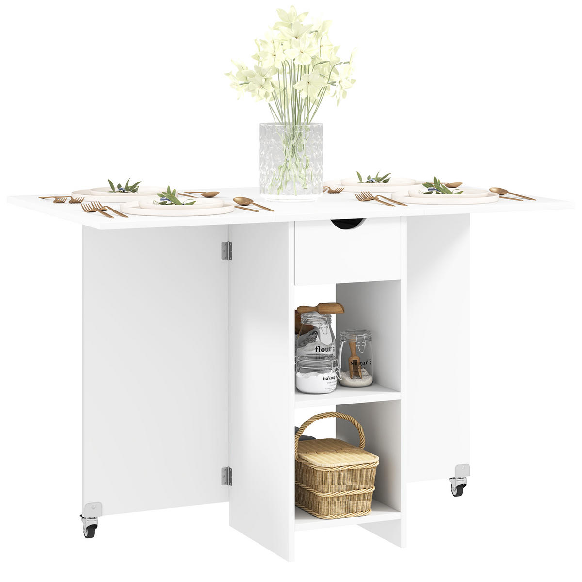 ESSTISCH Klappbarer Mobiler Küchentisch für 2-4 Personen, 114,5 x 70 x 75 cm, Weiß - Weiß, Holzwerkstoff (70/114.5/75cm) - HOMCOM