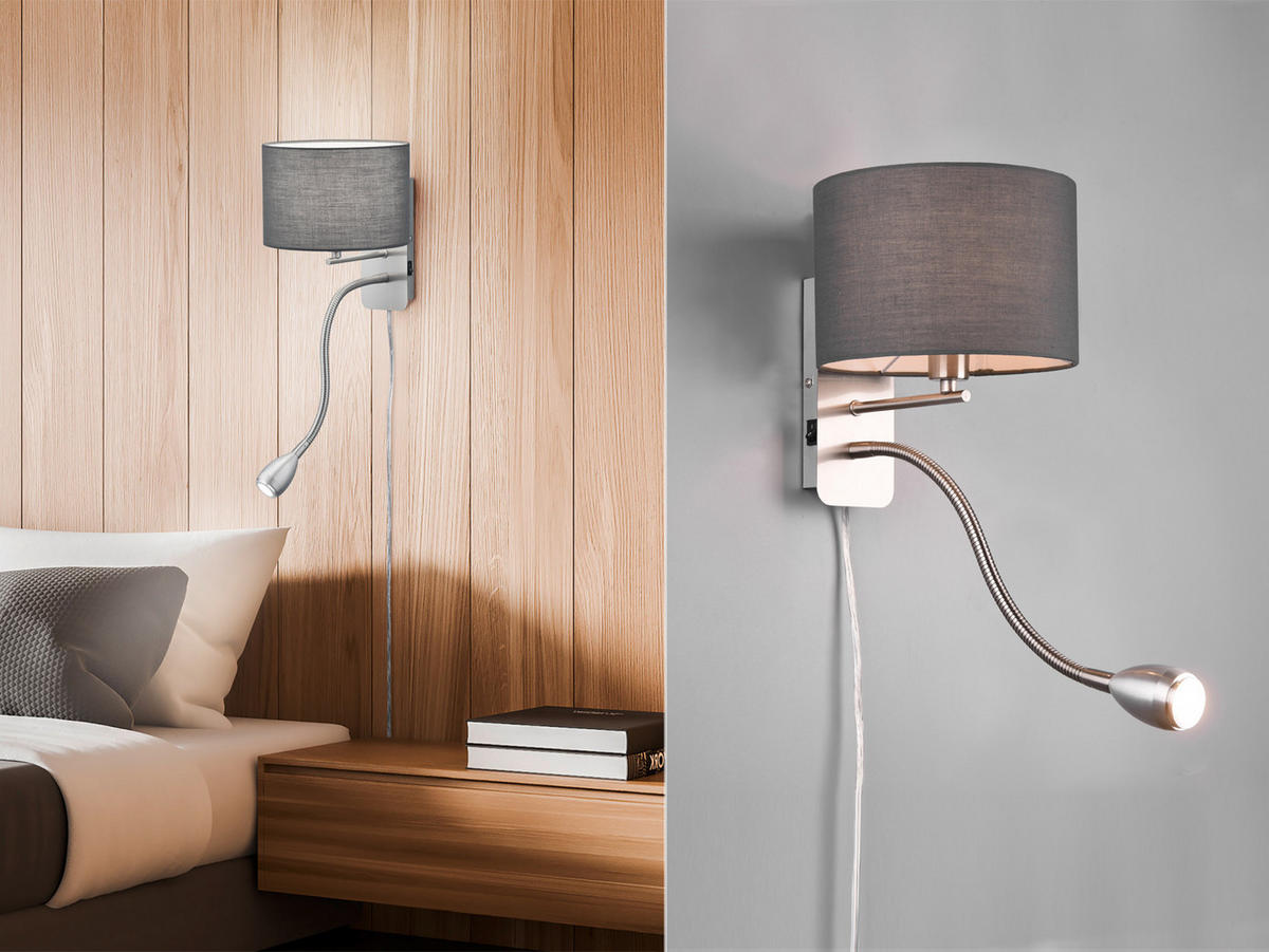 LED-WANDLAMPE Grau Höhe 23,5cm, mit Flexarm, Schalter, Kabel & Stecker - Grau, Textil (34/20/23cm) - meineWunschleuchte