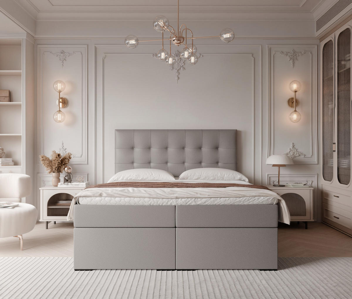 BOXBETT IMPERIAL 200/200 cm, in Grau, mit Matratze und Topper - Grau, Holzwerkstoff/Textil (200/200cm) - Idohome