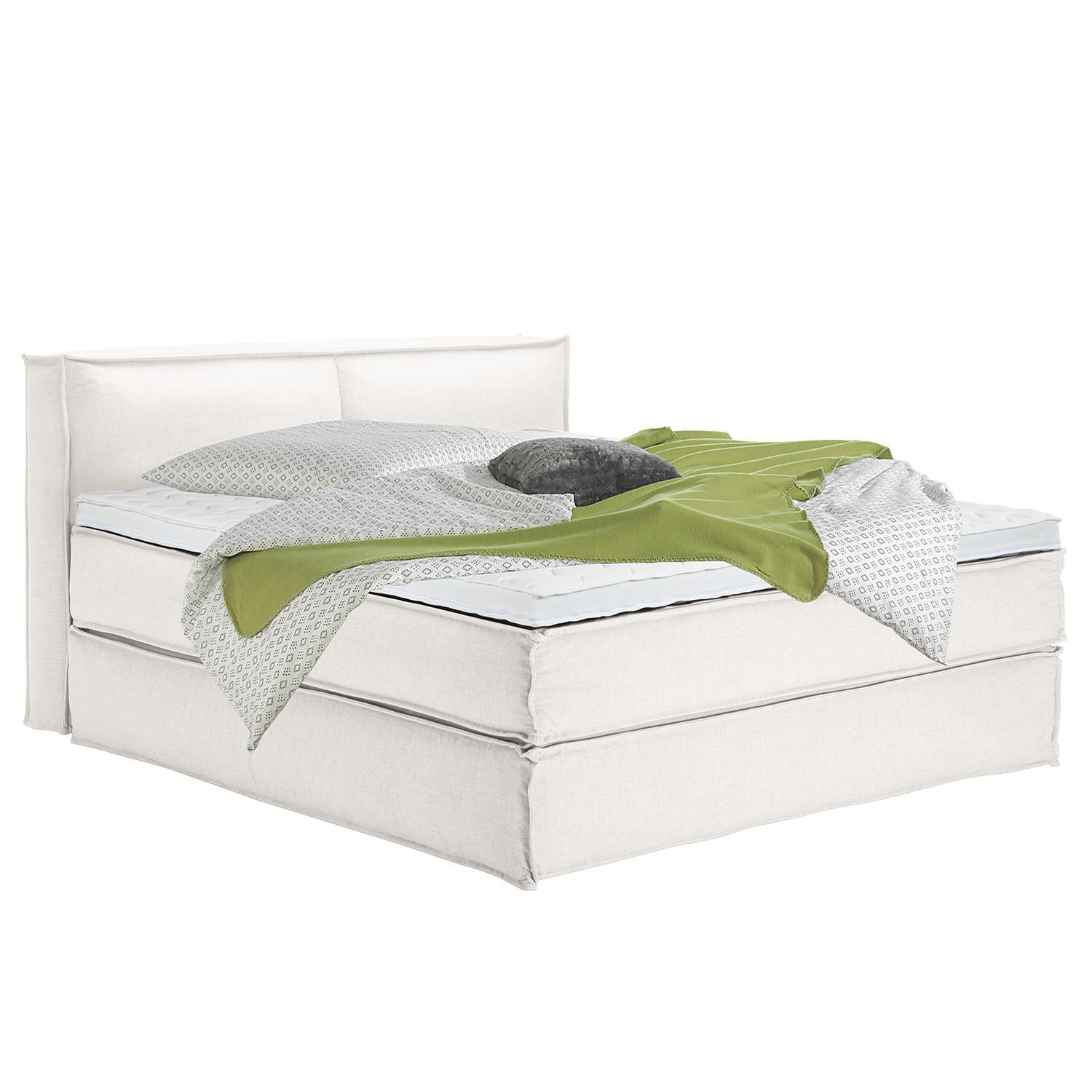 BOXSPRINGBETT mit Kopfteil - Premium - Weiß, Textil (180/200cm) - home24