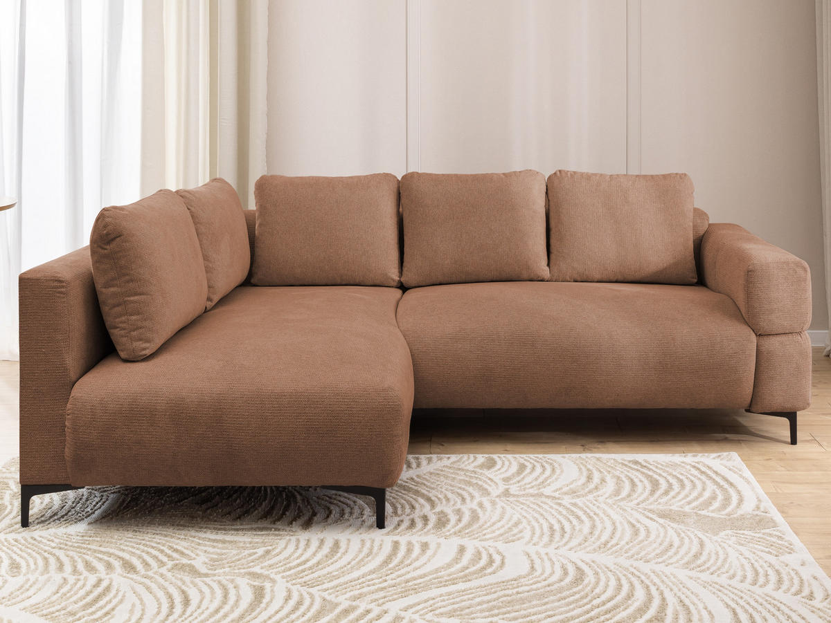 ECKSOFA Cardea in Bubble-Optik aus weichem Terrakotta Strukturstoff mit hohem Sitzkomfort - Ottomane links - Terracotta/Schwarz, Holz/Textil (170/230cm) - S-Style Möbel