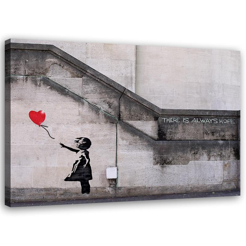 LEINWANDBILD Banksy Fototapete Mädchen mit Luftballon - Grau, Textil (120/80cm) - Feeby