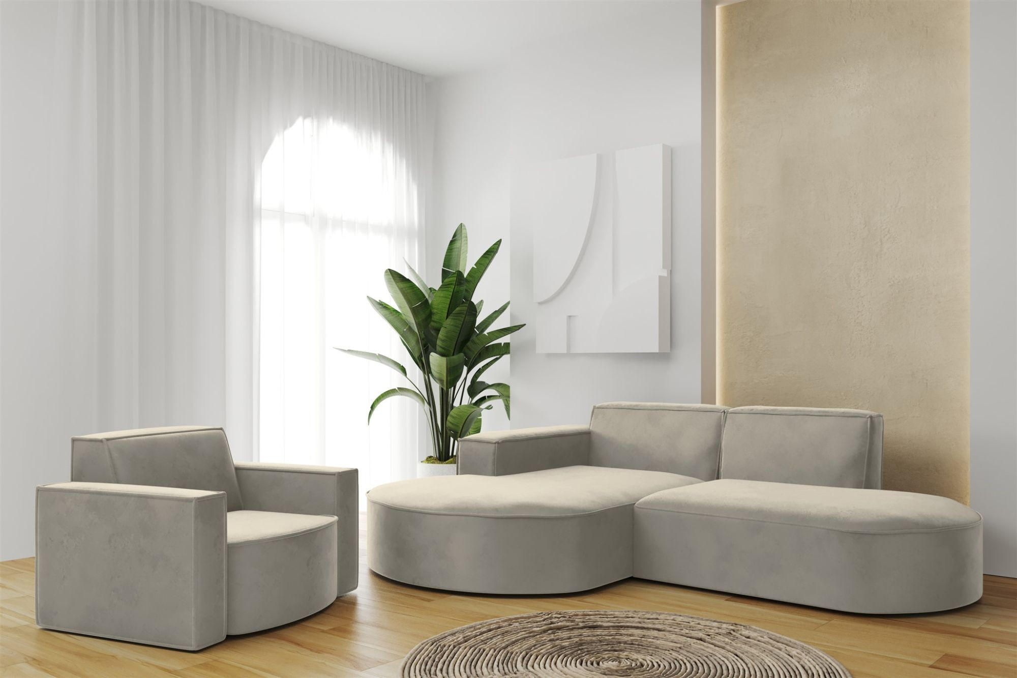 SOFASET Palma Ecksofa Sessel Opera - Perlmutt, Holzwerkstoff/Textil (236/78/165cm) - Fun Möbel