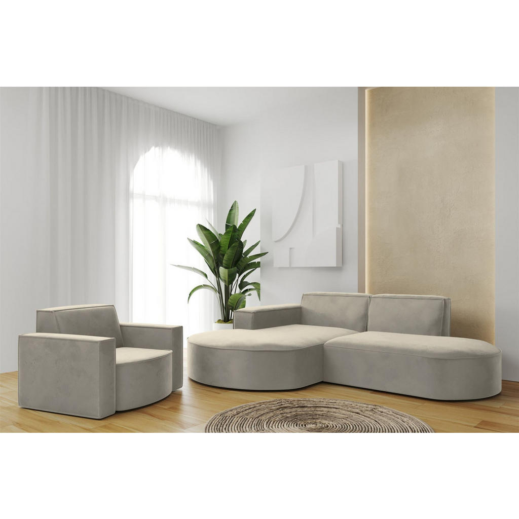 Thumbnail - Fun Möbel Sofaset, Perlmutt, Textil, Ottomane links, 236x78x165 cm, Wohnzimmer, Sofas & Couches, Sitzgarnituren