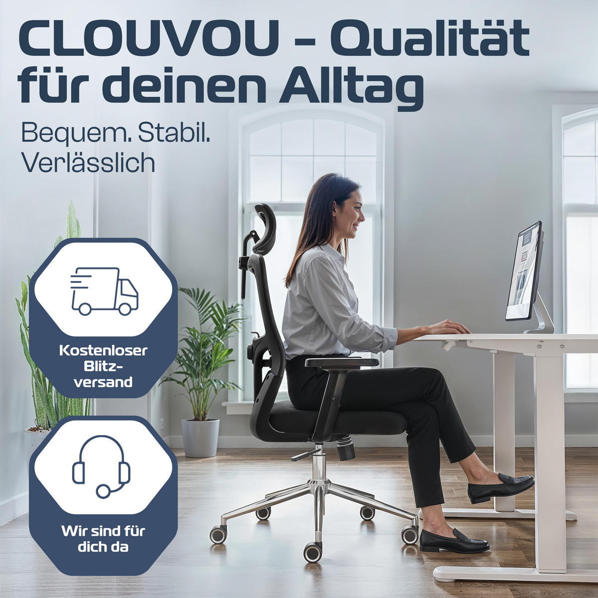 BÜROSTUHL BrightSeat Schwarz - Silberfarben/Schwarz, Kunststoff/Textil (70/142/70cm) - Clouvou