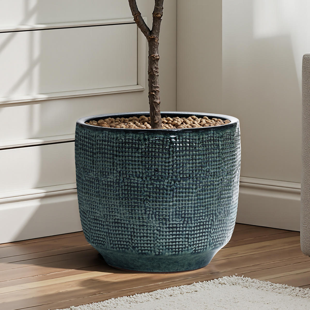 BLUMENTOPF Keramik Graugrün 40x36cm - Dunkelgrün, Keramik (34cm) - Hometopia