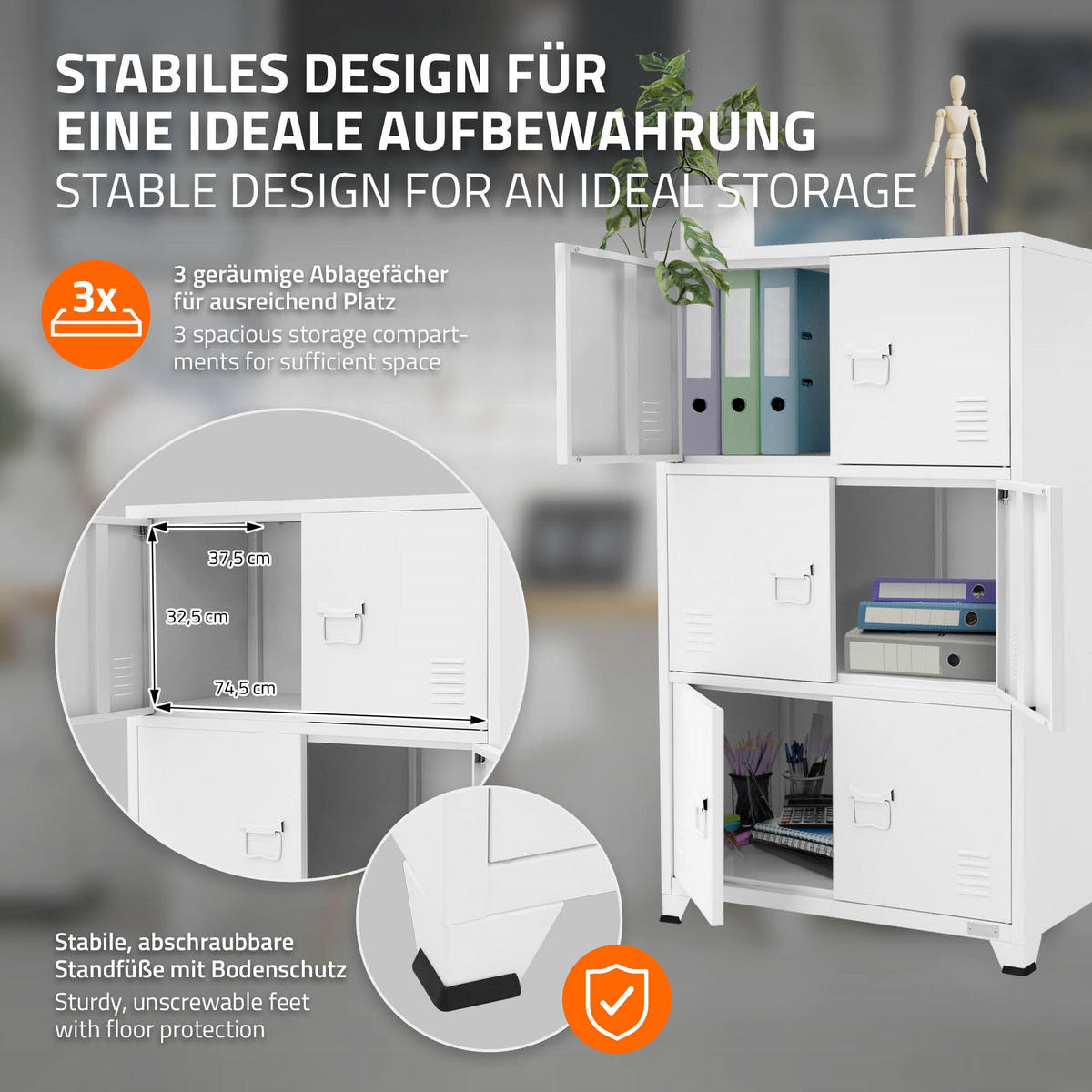 AKTENSCHRANK 75x40x120 cm Weiß aus Stahl - Weiß, Metall (40/120/75cm) - ML-DESIGN