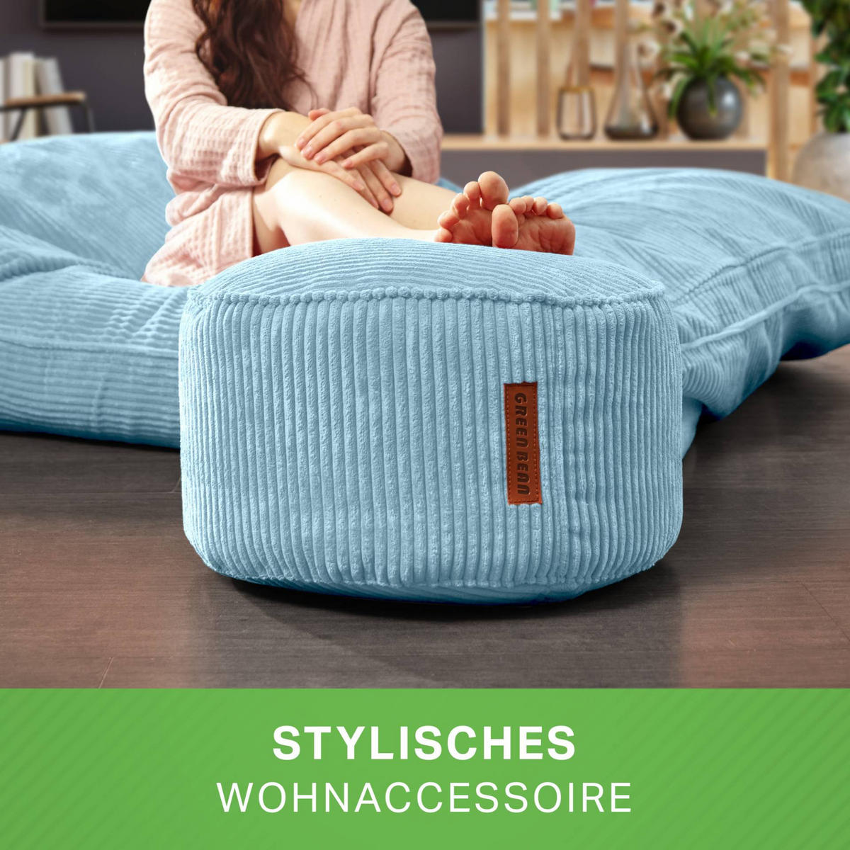 SITZSACK-HOCKER Pouf "Cord" 45x25cm - Hellblau, Textil (45/25/45cm) - Green Bean