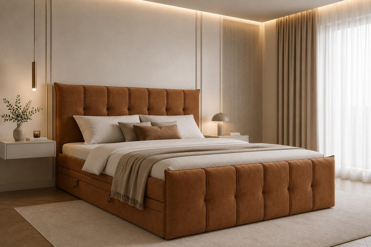 BOXSPRINGBETT SUPREME mit Topper und Bettkasten, Rostfarben, 120x200 cm - Rostfarben, Textil (120/200cm) - KS Home Concept