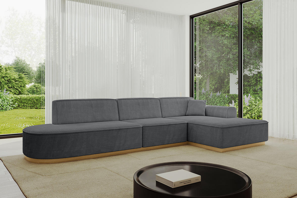 ECKSOFA Ottomane Rechts IREA-L2-v2 - 327x165x80 cm Duneklgrau - Dunkelgrau, Holzwerkstoff/Textil (327/165cm) - ALTDECOR