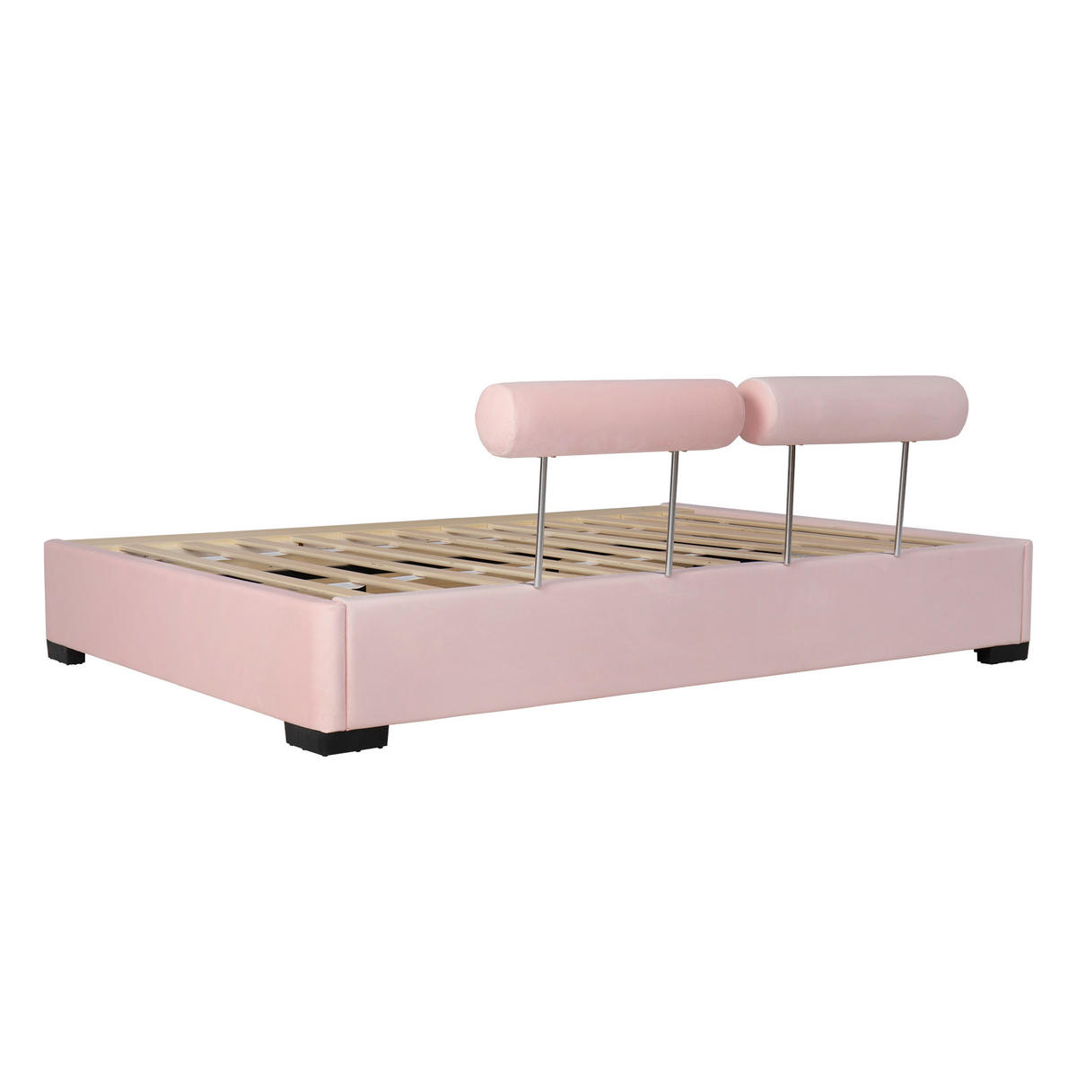 POLSTERBETT 140/200 cm in Rosa mit LED, offenem Stauraum und flexiblen Kopfstützen aus Samt, niedriges Design - Schwarz/Rosa, Holzwerkstoff/Textil - STILVORA