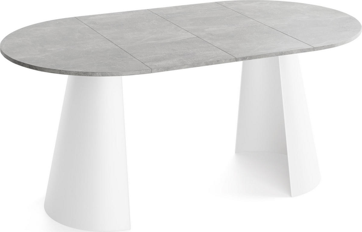 ESSTISCH Lamio runder ausziehbarer, Grauer Beton 100-180/100/76 cm - Hellgrau/Weiß, Holzwerkstoff/Metall (100/100/76cm) - WFL GROUP