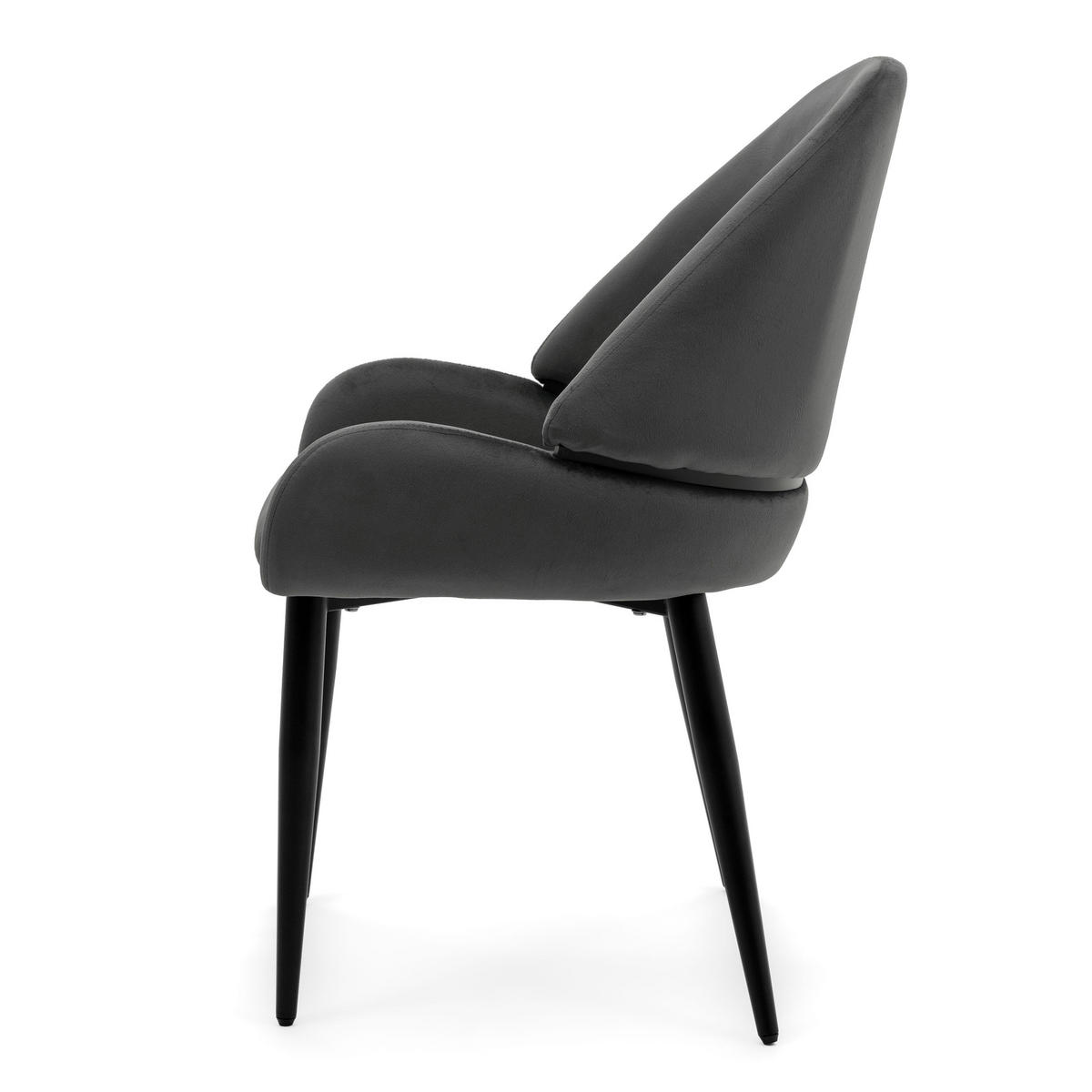 STUHL BERGAMO gepolsterter mit Steppung - grau - Samt Velour - Schwarz/Grau, Textil/Metall (56/91/61cm) - NEW HOME