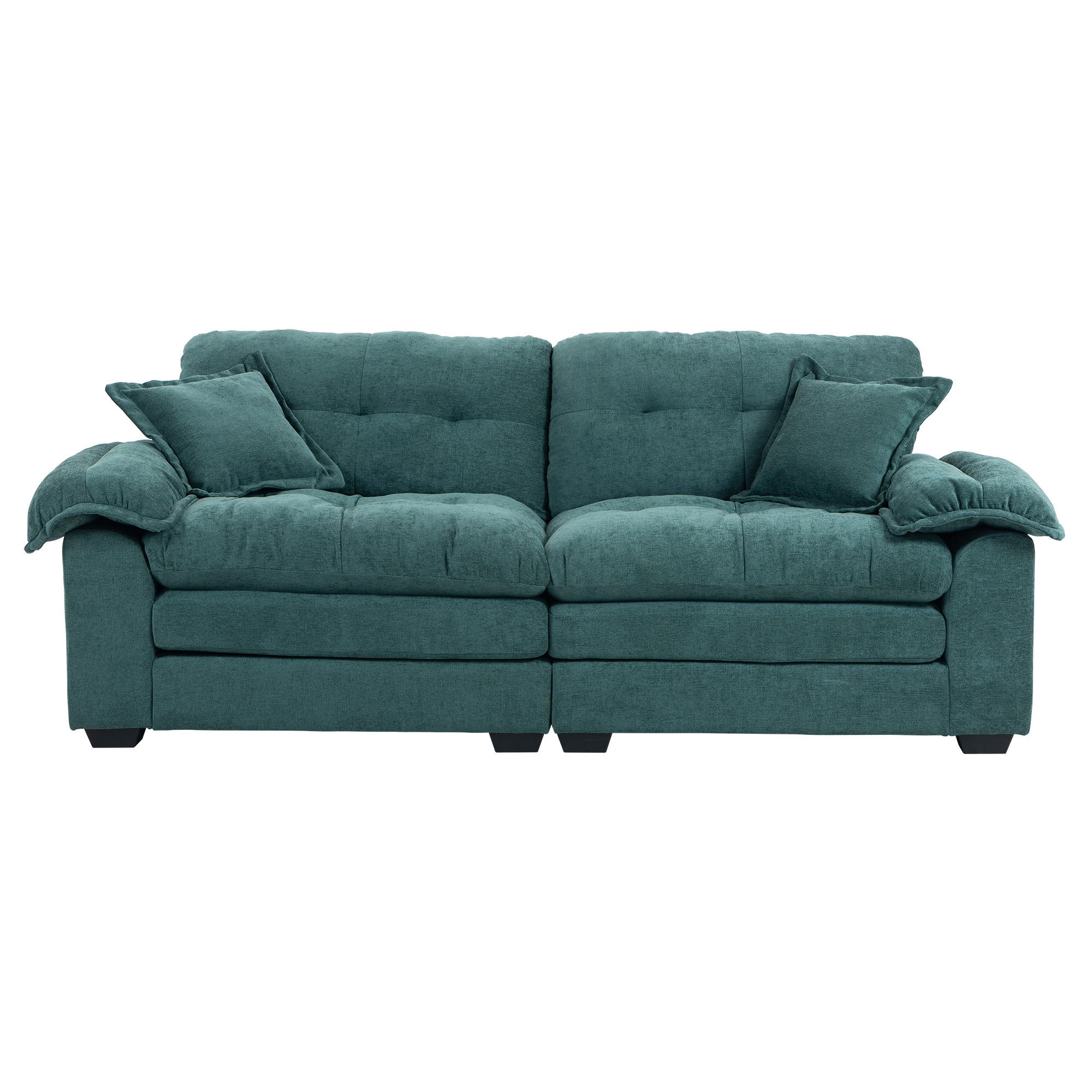 2-SITZER SOFA Chenille Grün mit Kissen - Grün, Holzwerkstoff/Kunststoff (213.4/87.6/90.1cm) - WISHDOR