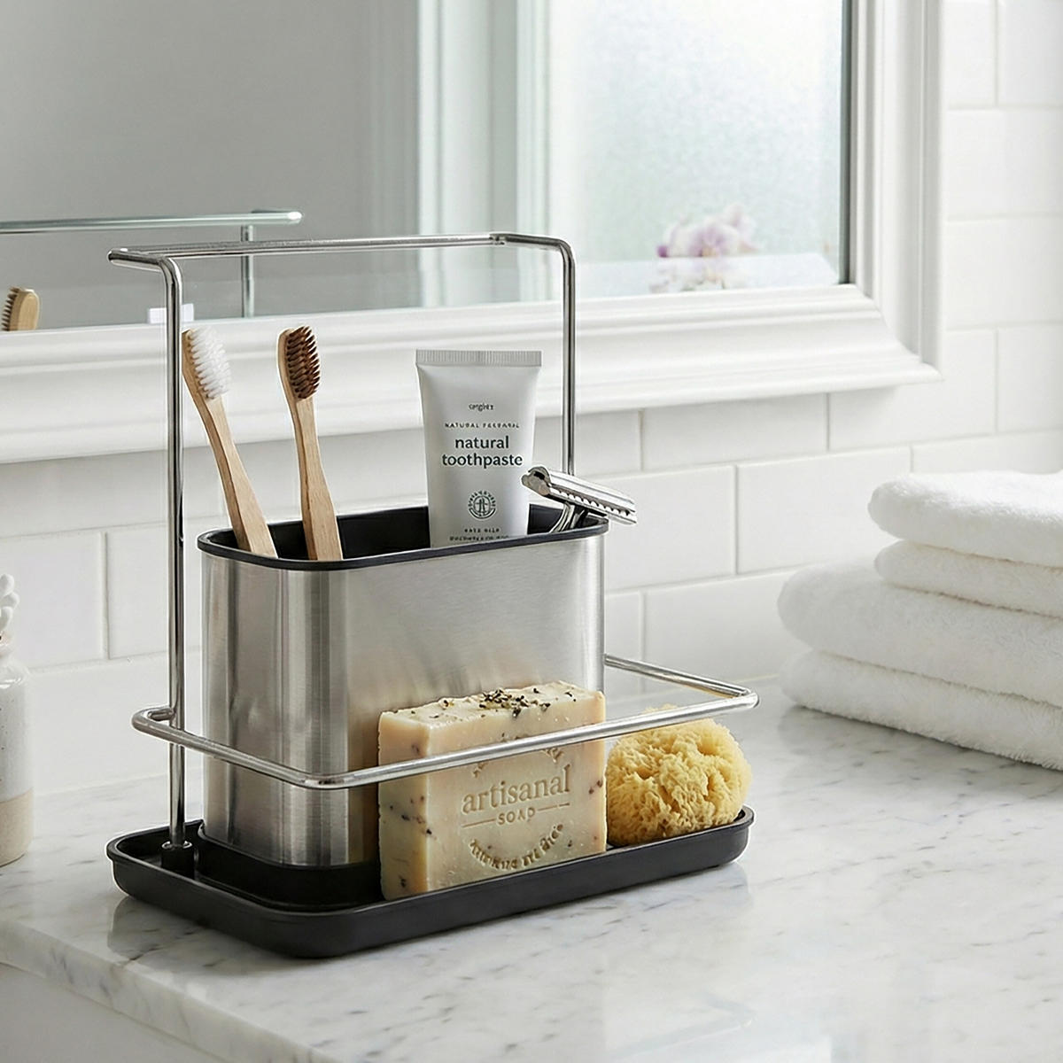 SPÜLBECKEN-ORGANIZER Set - Silberfarben, Kunststoff/Metall (21/19/12cm) - Relaxdays