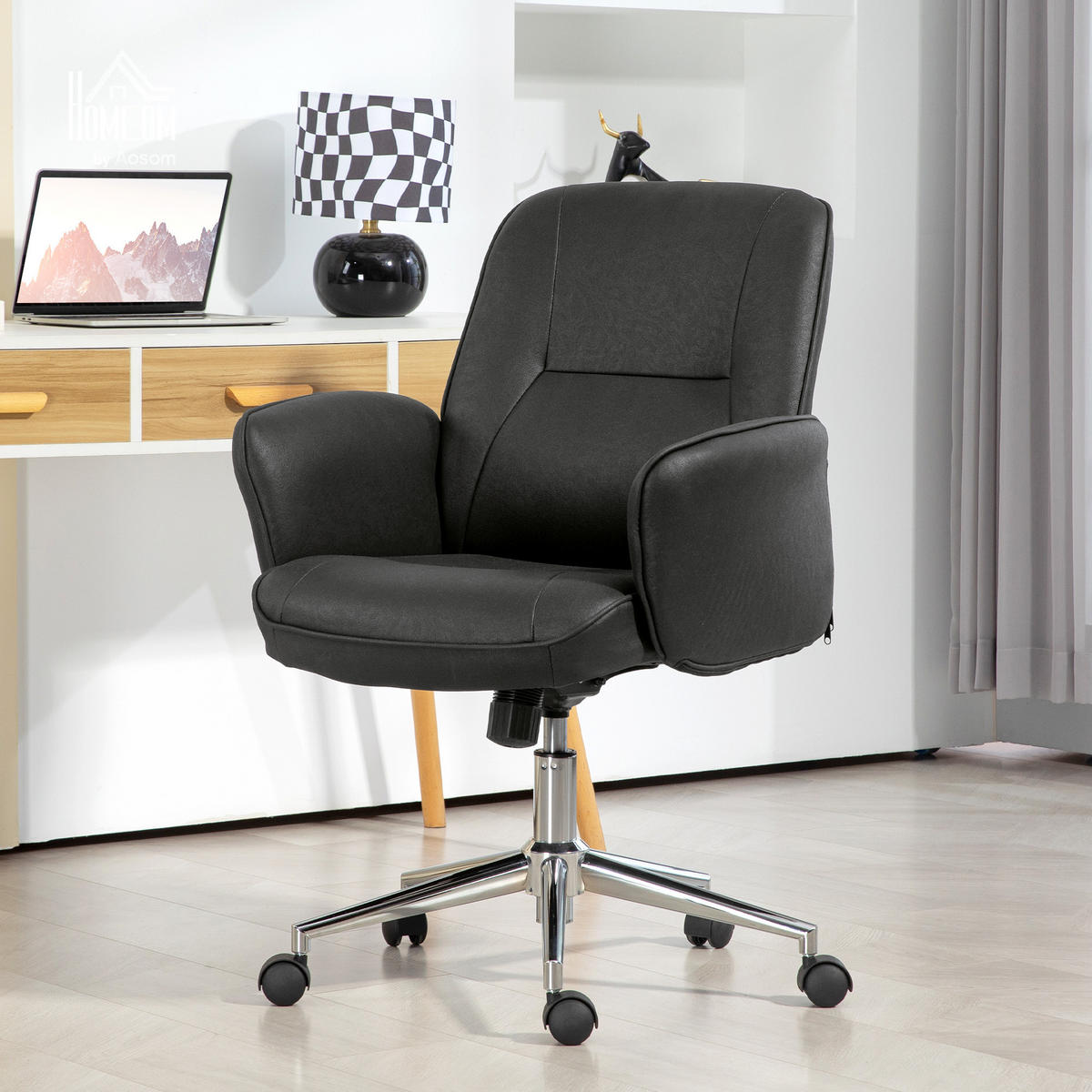 BÜROSTUHL Schreibtischstuhl höhenverstellbarer Drehstuhl Mikrofaser Schwarz - Schwarz, Kunststoff (69/102/67cm) - Vinsetto