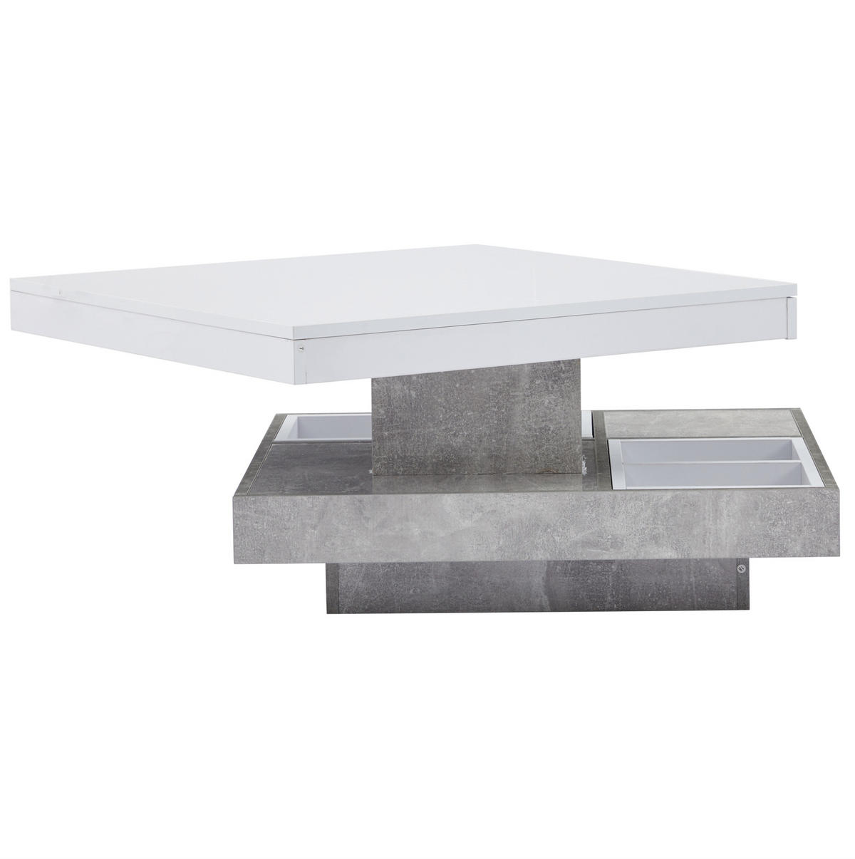 COUCHTISCH 70/70/36 cm weiß/marmor aus Spanplatte mit 360° drehbarer Platte - Weiß, Holzwerkstoff (70/70/36cm) - OKMYHOME