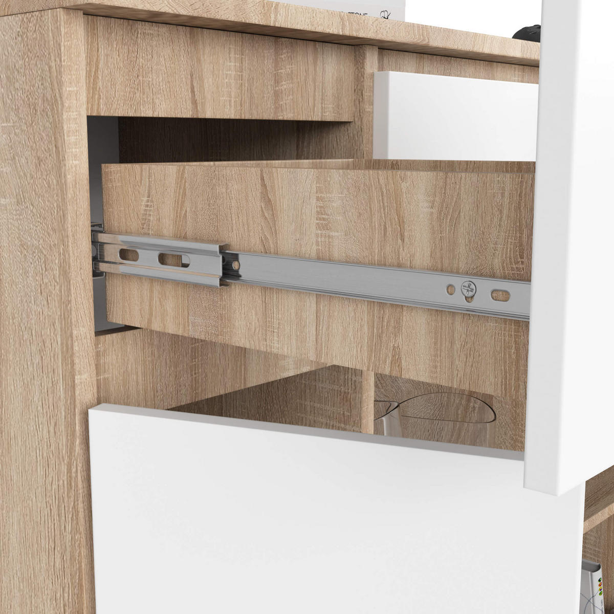 KOMMODE Sonoma Eiche, Weiß 35x101x98 cm - Weiß/Sonoma Eiche, Holzwerkstoff (101/98/35cm) - Akord