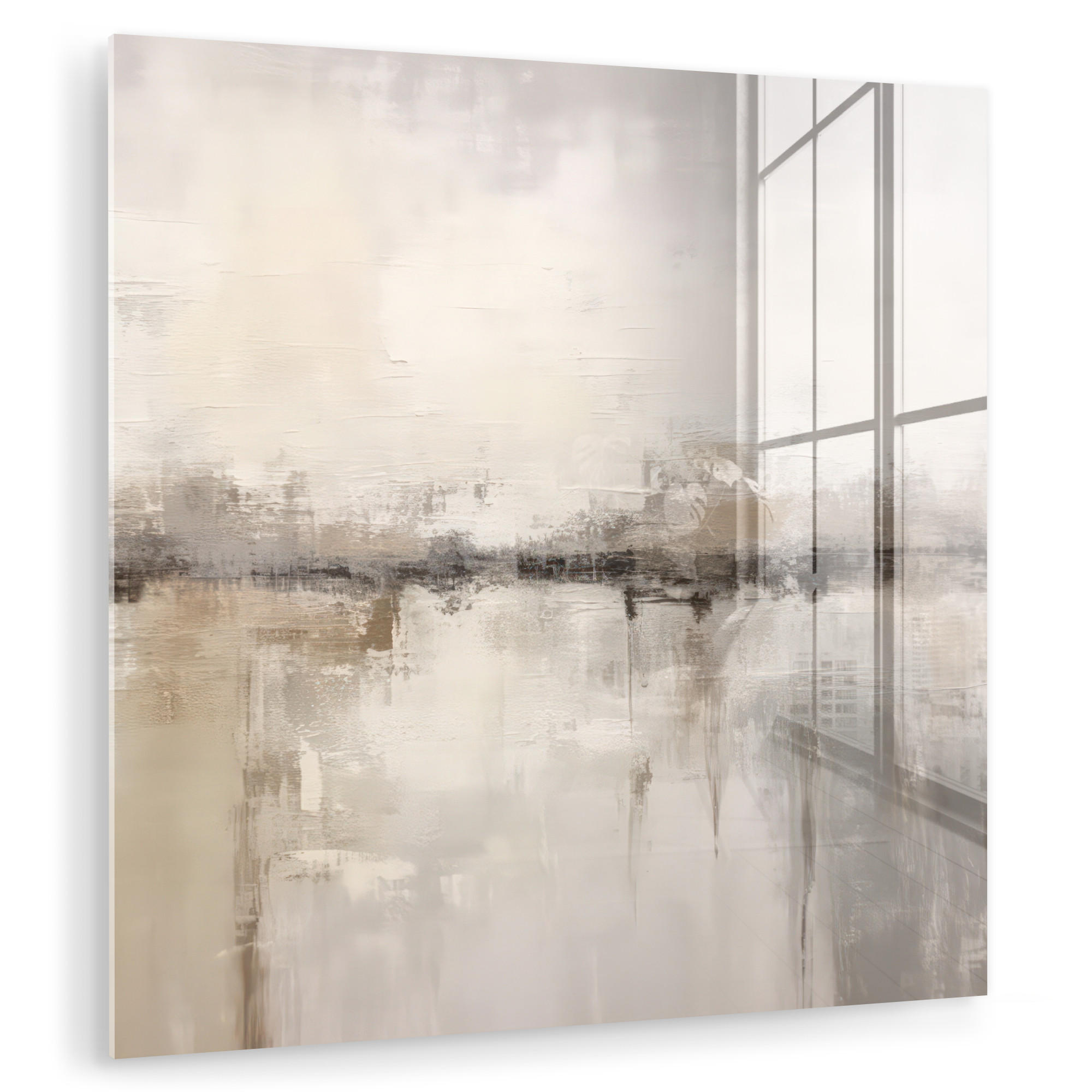 ACRYLGLASBILD Moderne Kunst - Abstrakt - Beige 90x90 cm - Beige, Glas (90/90cm) - MuchoWow