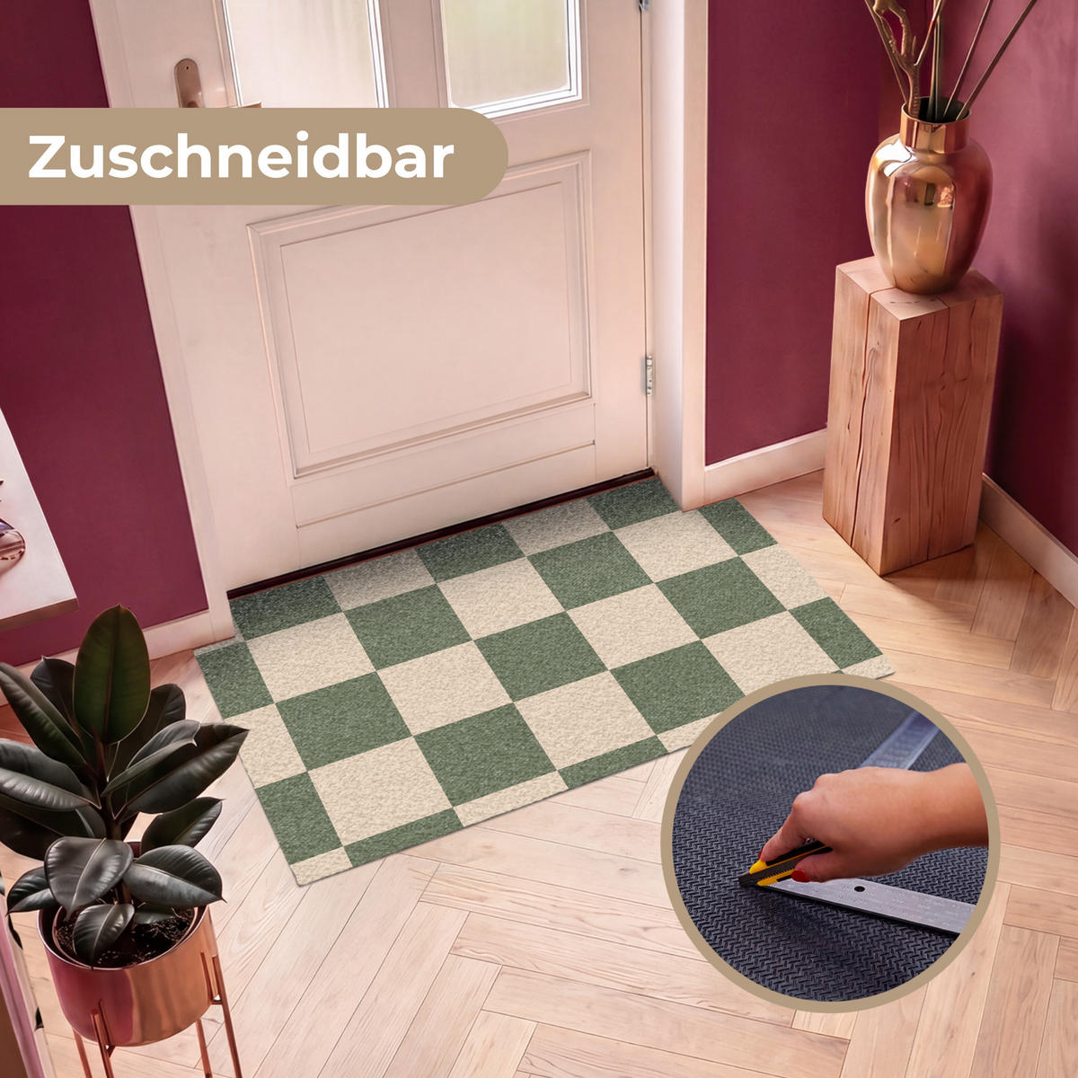 ROHOŽKA Šachovnicový potisk - Zelená - Béžová - Bloky 120x80 cm - olivově zelená, textil/umělá hmota (120/0.4cm) - MuchoWow