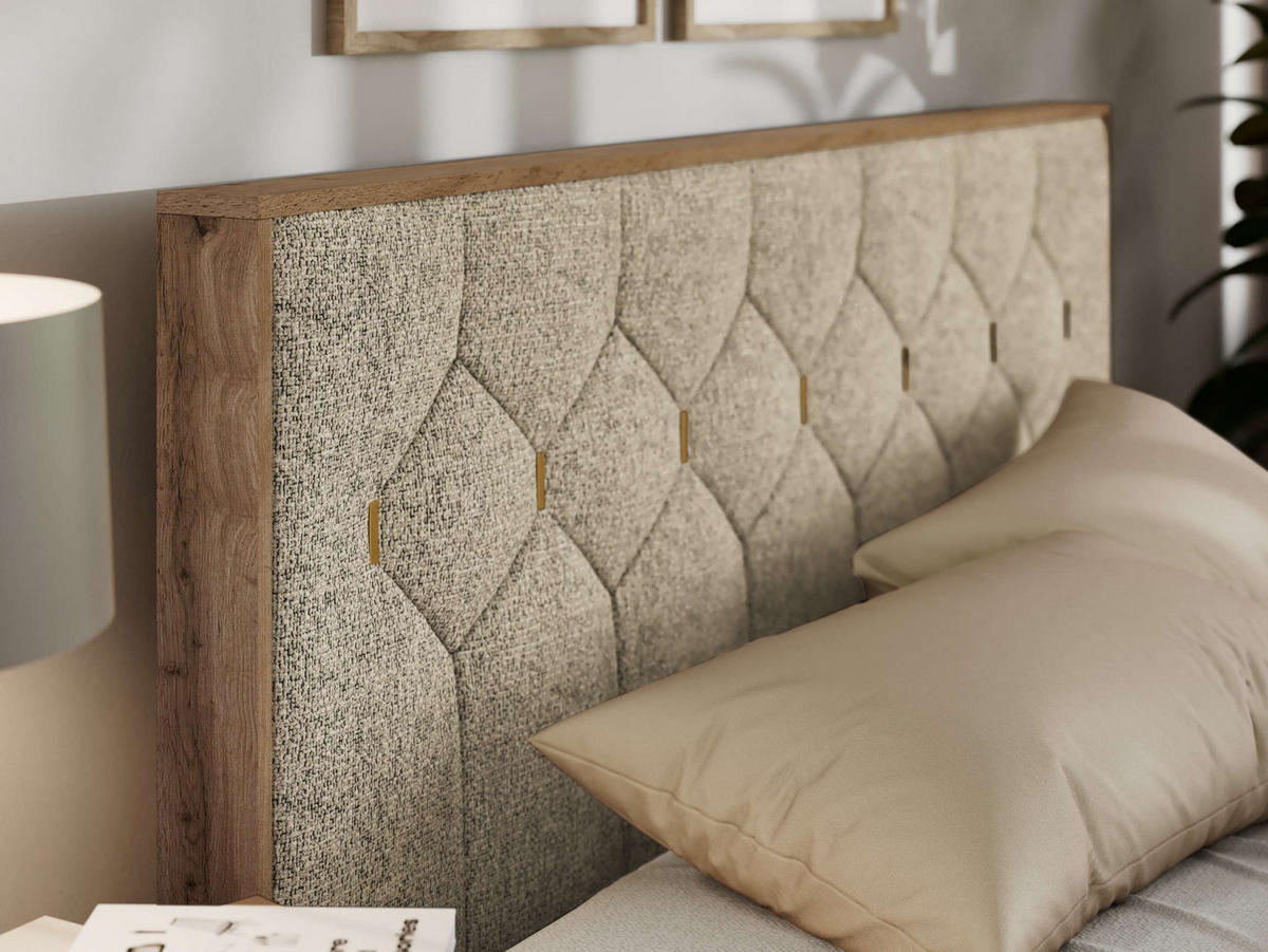 POLSTERBETT LARINO CLASSIC 180/200 - Dunkelbeige Strukture - Schaum-Matratze - Bronzefarben, Textil (180/200cm) - MKS