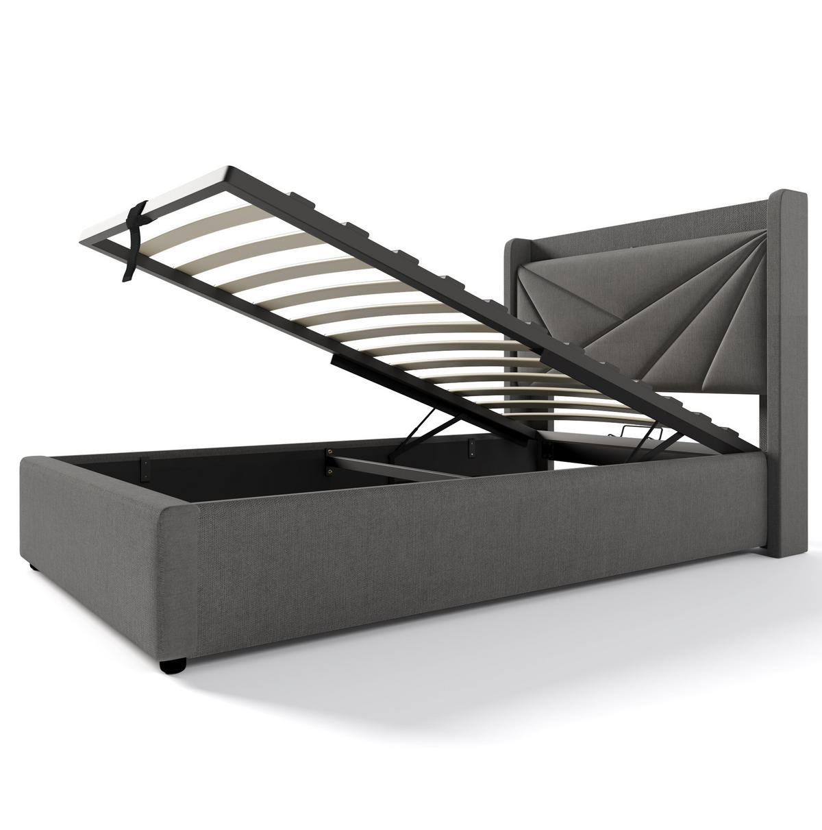 POLSTERBETT aus Baumwollleinen 90x200 cm Grau mit Bettkasten, USB- und USB-C-Anschluss - Grau, Textil (90/200cm) - IVMEU