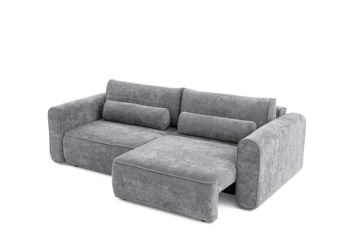 ECKSOFA MOTION mit Schlaffunktion 130x200 Webstoff Dunkelgrau - Dunkelgrau/Schwarz, Holz/Textil (250/120cm) - Muffo