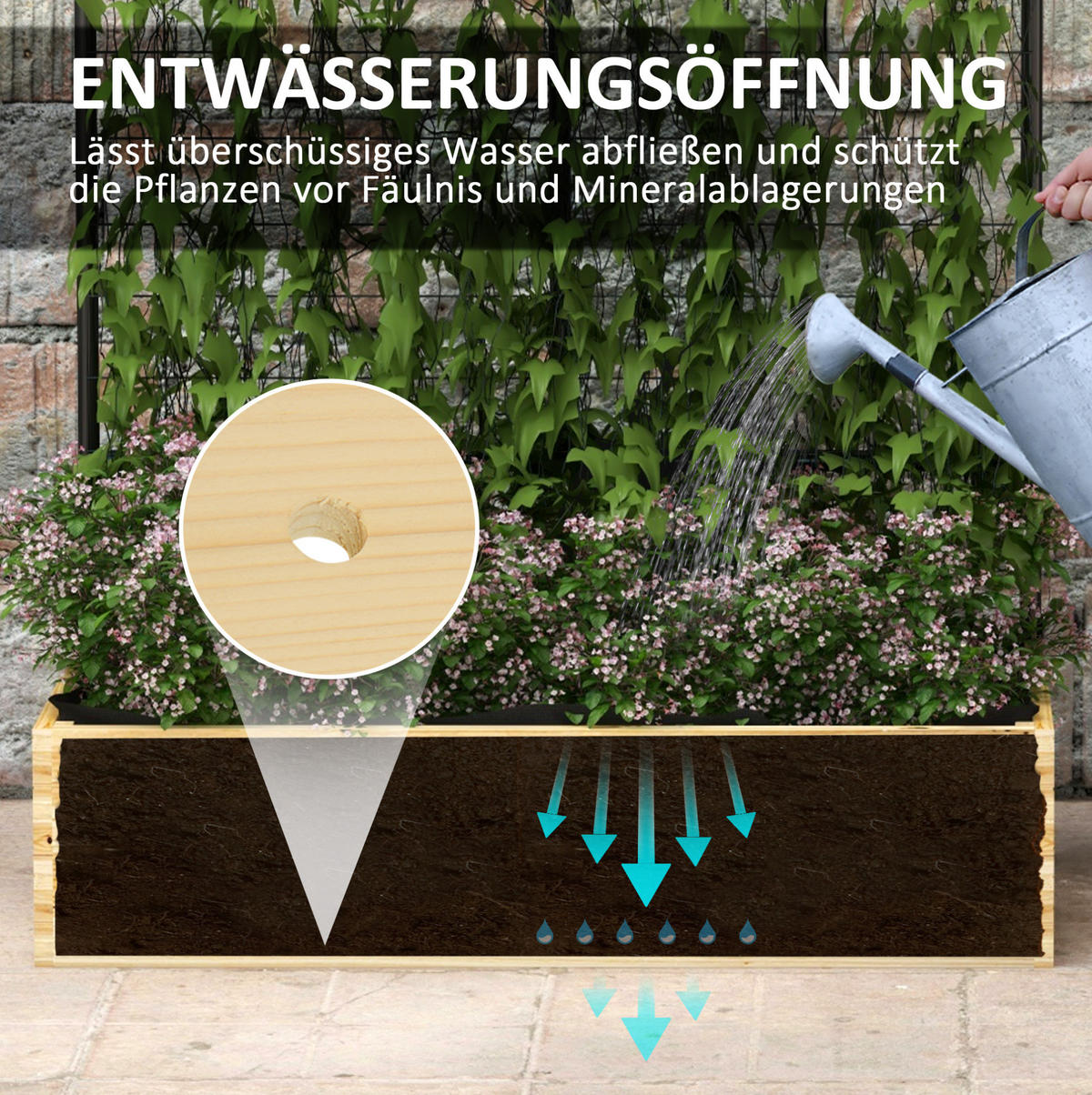 BLUMENKASTEN aus Tannenholz & Metall 80x38x145 cm Naturholz mit Rankgitter - Naturfarben, Metall (38/145/80cm) - Modfu