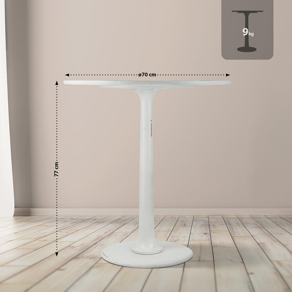 BEISTELLTISCH Signe rund 70x70x77cm Holz Antik-Weiß Kleiner - Weiß, Holz (70/70/77cm) - DELUKE