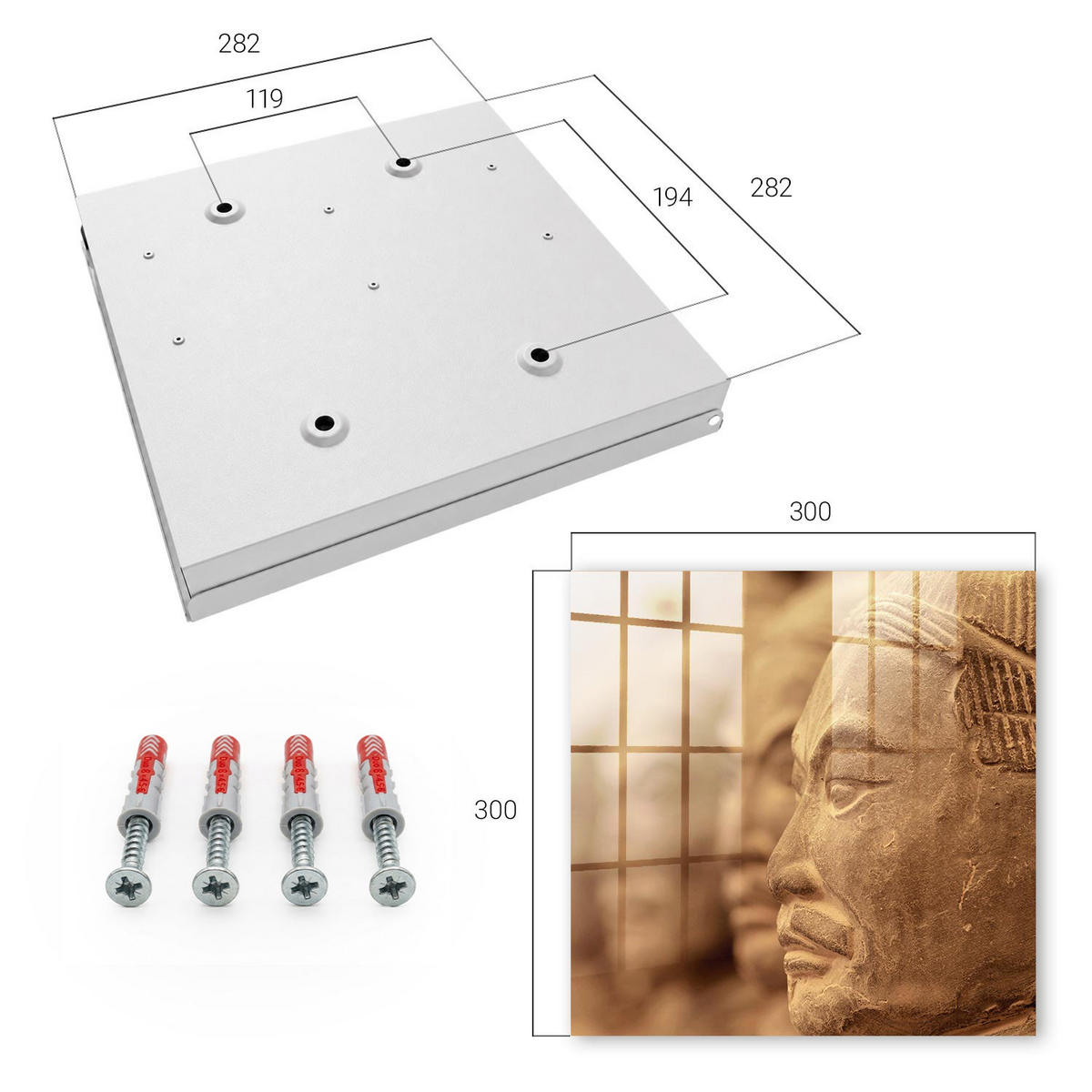 SCHLÜSSELBOX Weiß 30x30 cm – Türöffnung nach rechts - Historische Skulptur - Beige, Metall (30/30/5cm) - TULUP
