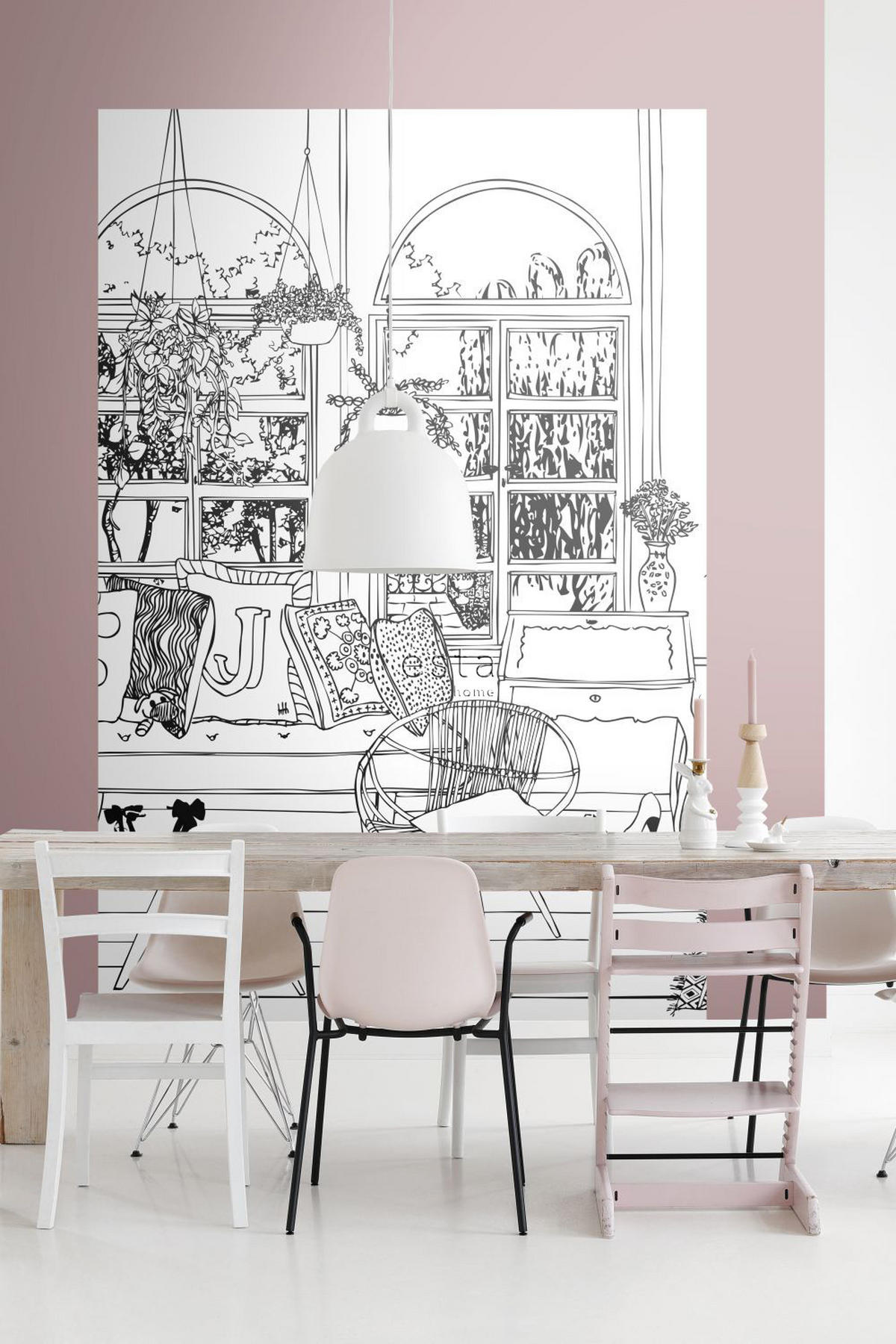 FOTOTAPETE Wohnzimmerzeichnung 186 x 279 cm - Schwarz, Papier (186/279cm) - ESTAhome
