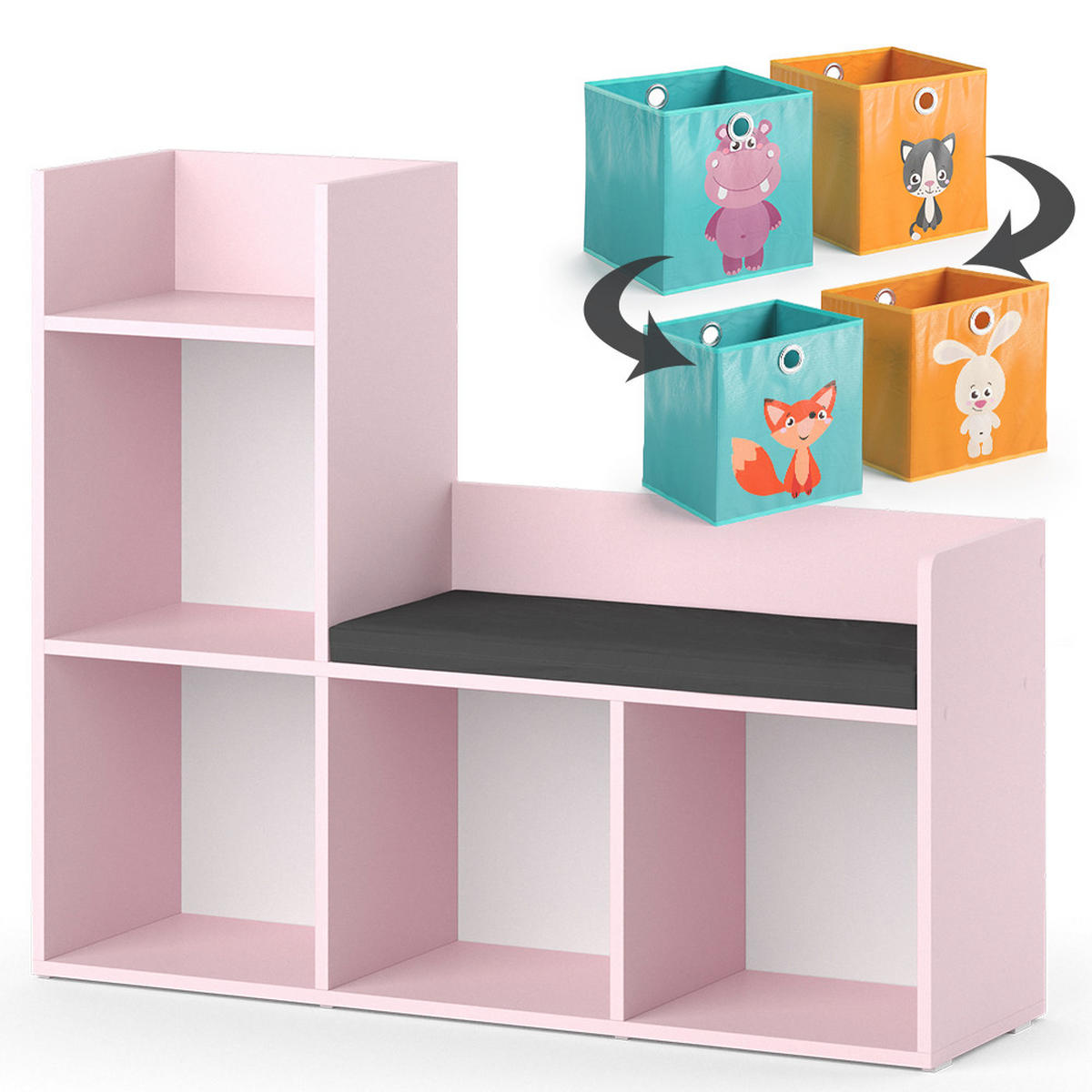KINDERREGAL Luigi Rosa 107.2 x 88.6 cm mit 2 Faltboxen (bunt) - Pink, Holzwerkstoff (107.2/88.6/30.9cm) - Vicco