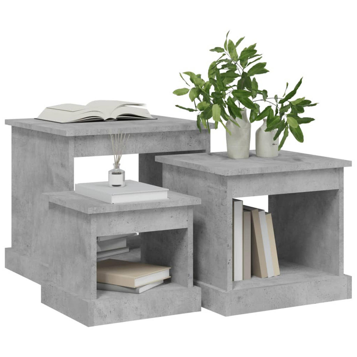 COUCHTISCHE 3 Stk. Betongrau Holzwerkstoff - Grau, Holzwerkstoff (48/45/45cm) - furnicato