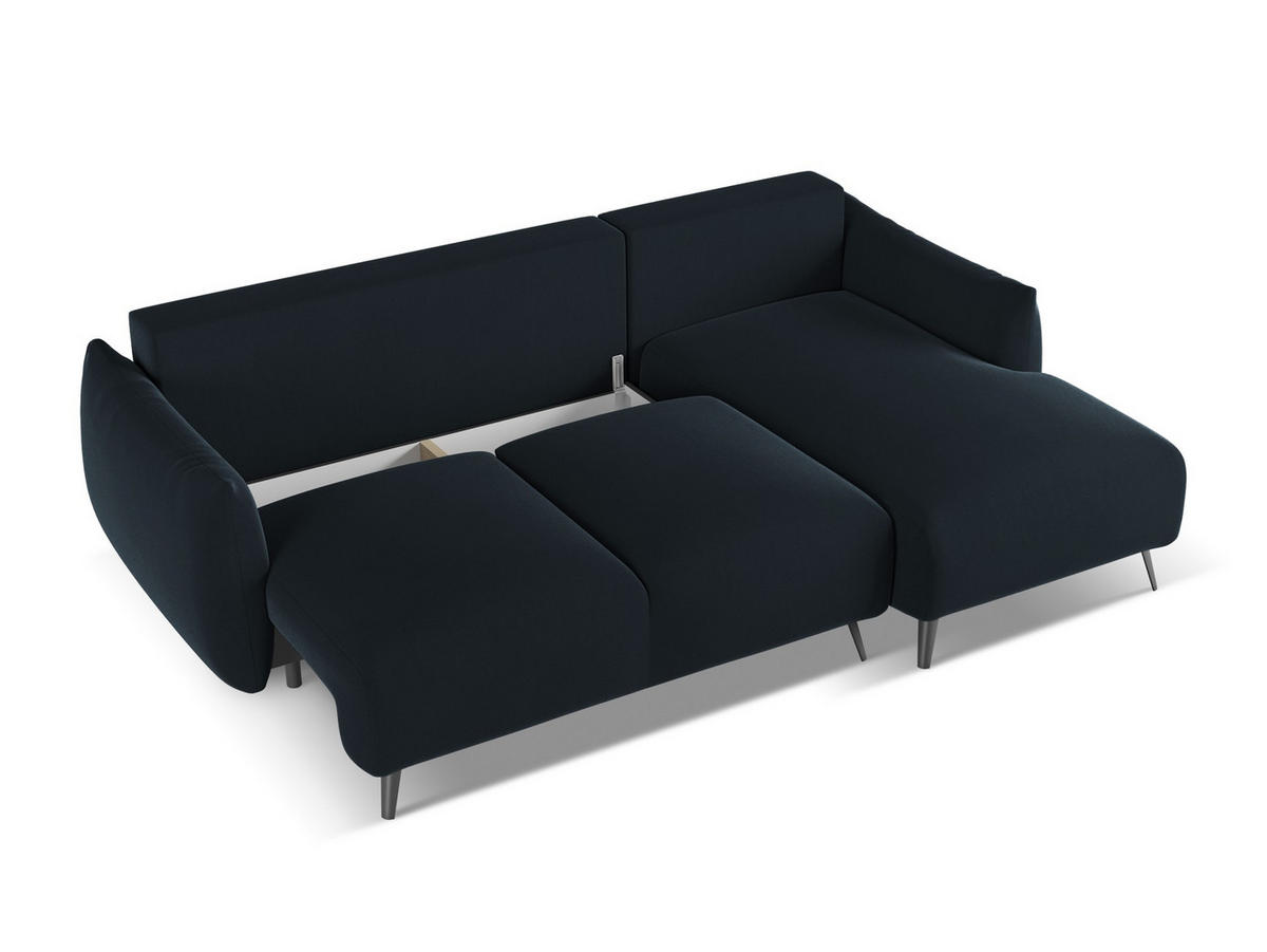 ECKSOFA mit Schlaffunktion Samt Stoff Blau - Blau/Schwarz, Textil/Metall (242/162cm) - Makamii