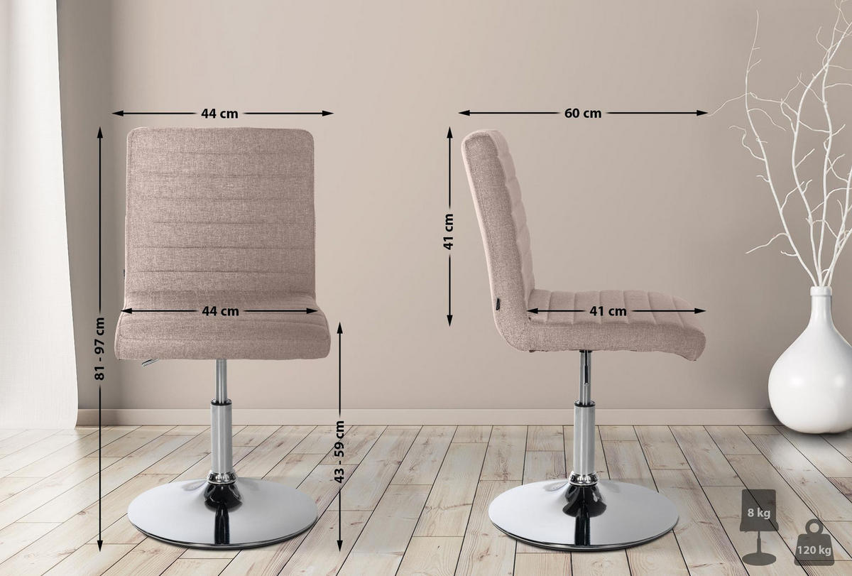 DREHSTUHL 2er Set Stoff taupe - Taupe/Chromfarben, Textil/Metall (44/81/60cm) - CLP