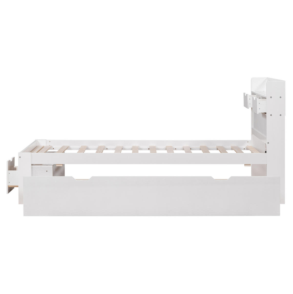 DETSKÁ posteľ 90/200 cm z borovice biela s USB portom a úložným priestorom - biela, kompozitné drevo (90/200cm) - BEAOK