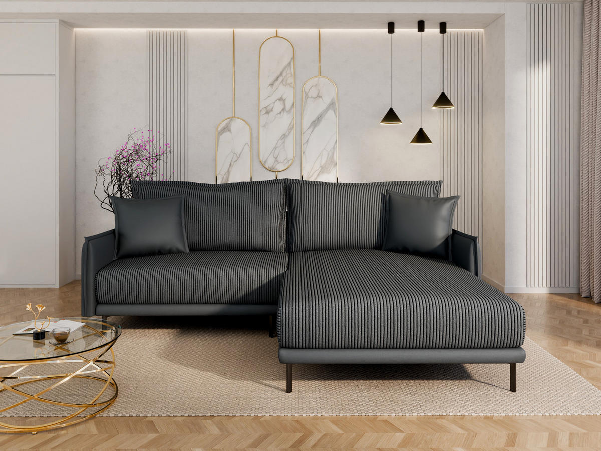 ECKSOFA Selva – modernes Design trifft auf höchsten Komfort, Schwarz - Schwarz, Holz (246/190cm) - Panda Möbel