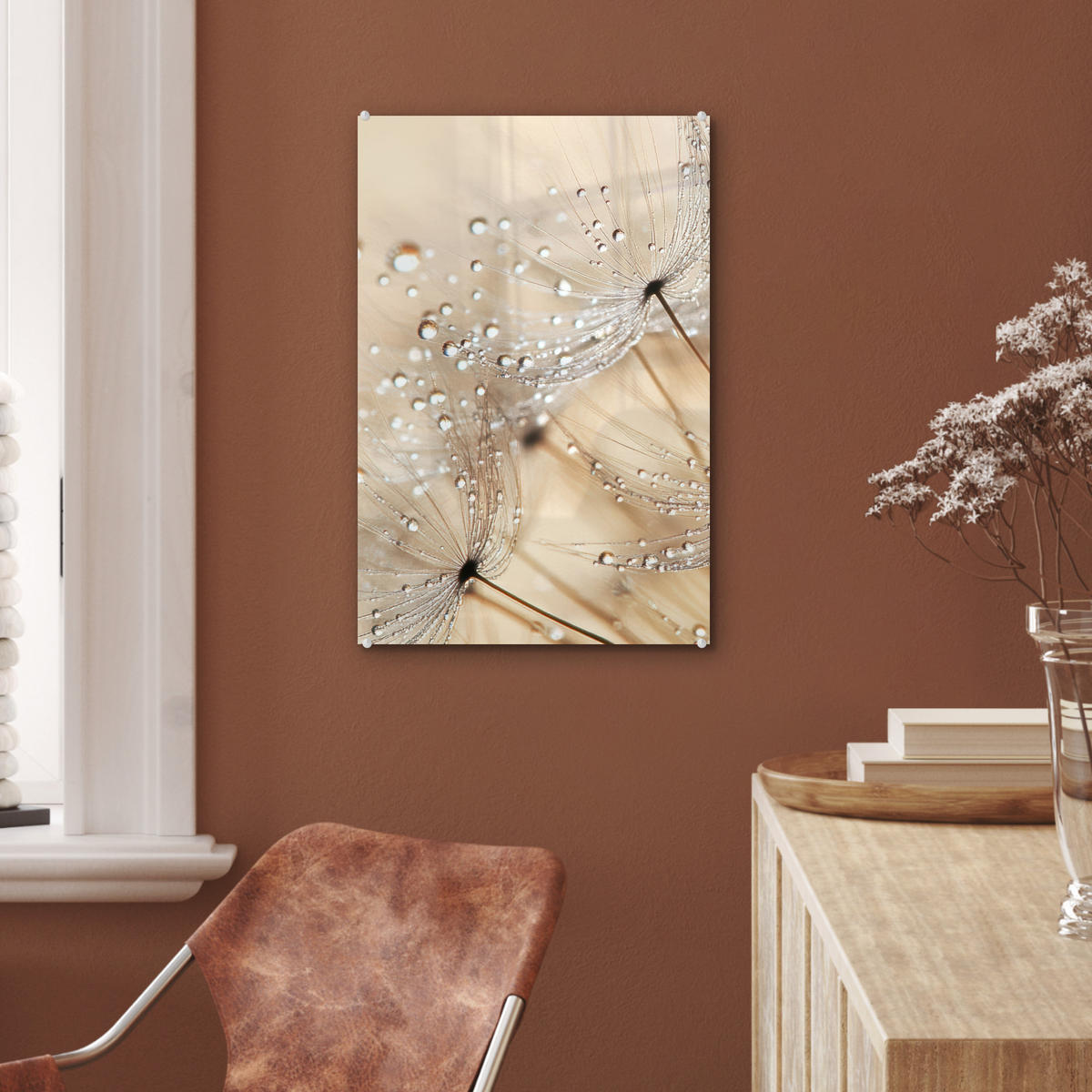 ACRYLGLASBILD Löwenzahn - Abstrakt - Natur - Beige 40x60 cm - Braun, Glas (40/60cm) - MuchoWow