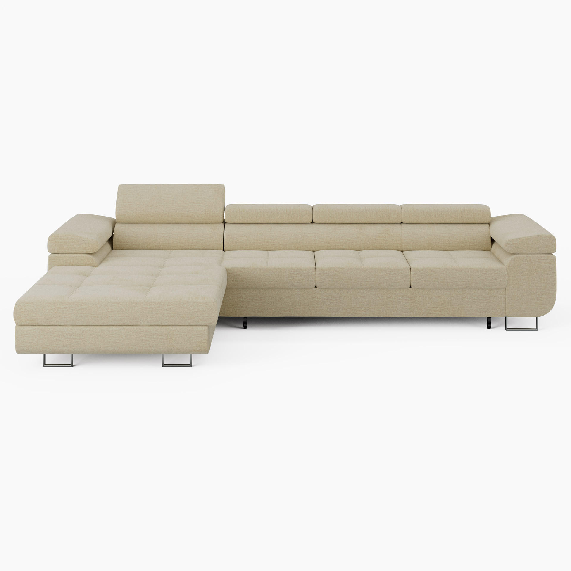 ECKSOFA VEMO CORE PLUS Links Creme Velours-Stoff mit Schlaffunktion und Bettkasten - Creme, Holz/Metall (350/205cm) - Barchello