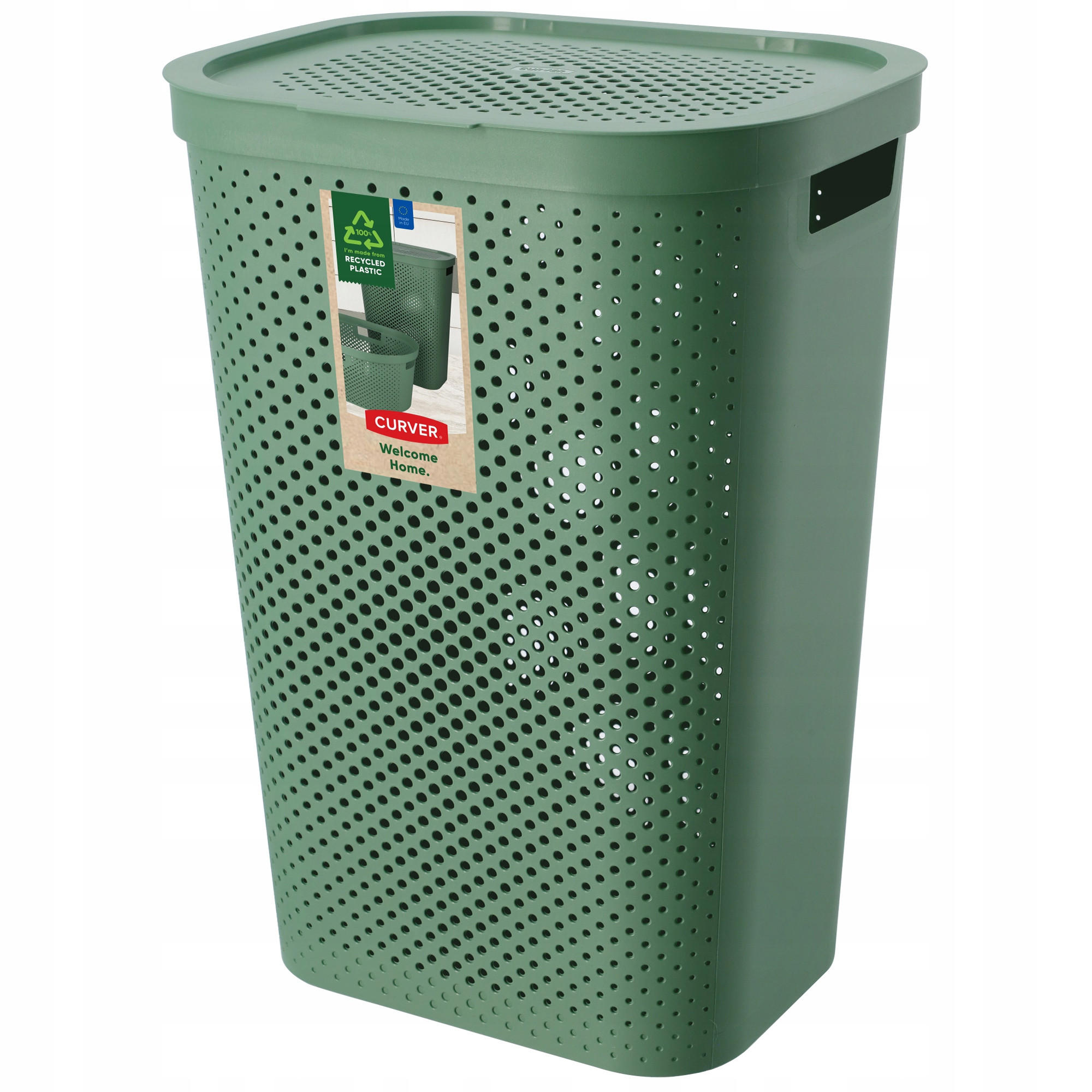 WÄSCHEKORB mit Deckel 60L grün - Grün, Kunststoff (44/61cm) - KADAX
