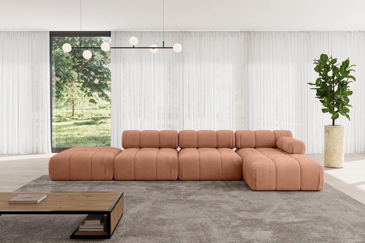 ECKSOFA modulares Sofa Lizur-L2 - 380x160x70 cm Apricot Velours - Koralle, Holzwerkstoff/Textil (380/160cm) - ALTDECOR