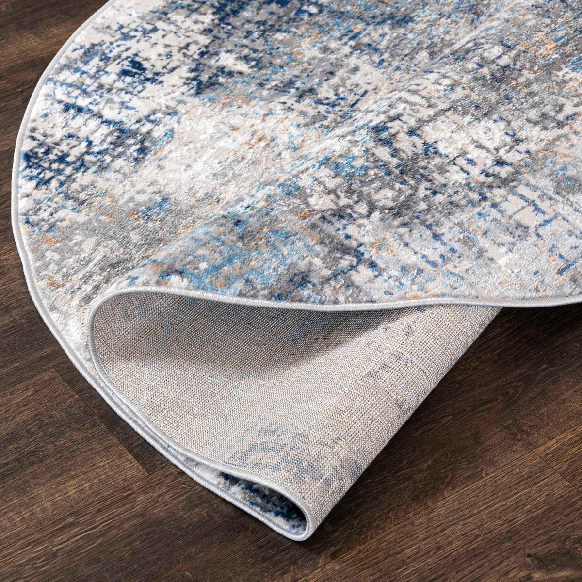 TEPPICH Beige Rund Abstrakt Kurzflor - 120 x 120 cm - Blaugrau, Textil (120/120cm) - Mazovia