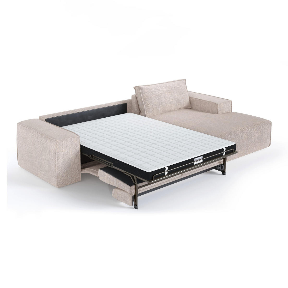 ECKSOFA rechtwinklig JUNE Geprägter Samt Creme 320cm - Creme, Textil (320/165cm) - Premium Interiors