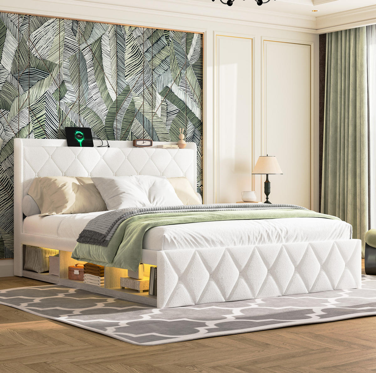 BETT mit USB und LED 140x200 cm Teddy White - Weiß, Holz (140/200cm) - Meubliv