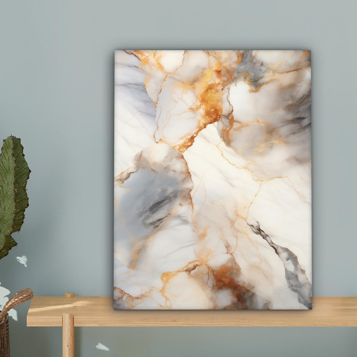 LEINWANDBILD Marmor - Grau - Gold 30x40 cm - Weiß, Textil (30/40cm) - MuchoWow