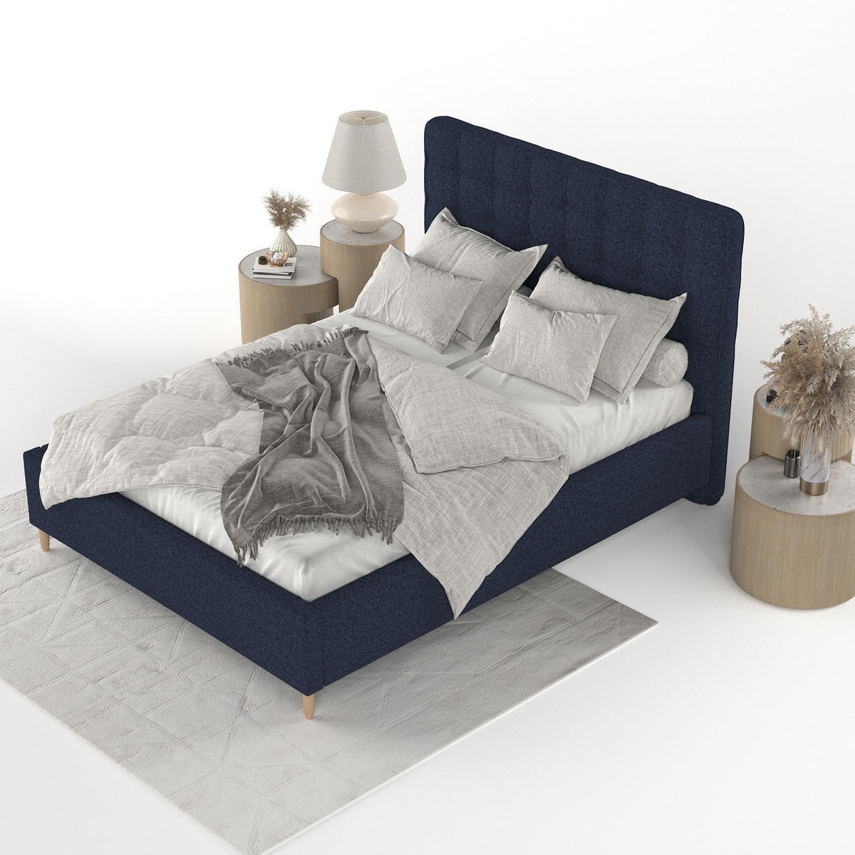 POLSTERBETT Paloma 140/200 cm Marineblau im Riva Stoff - Naturfarben/Dunkelblau, Holz/Holzwerkstoff (140/200cm) - AltaBeds