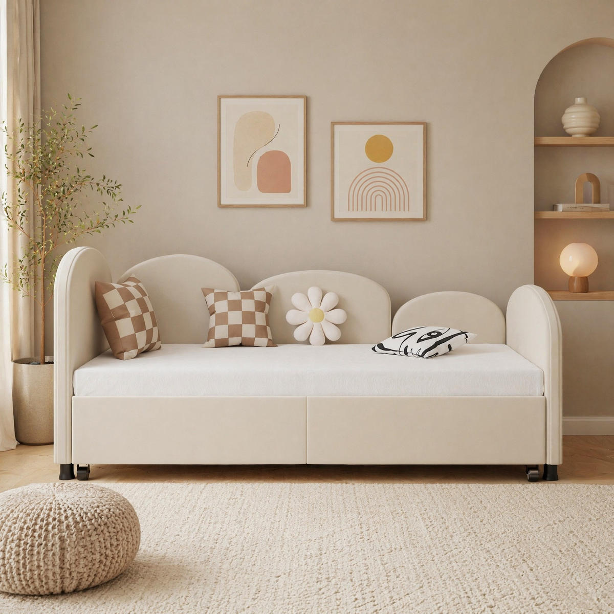 POLSTERBETT 90/200 mit Schublade und Samtbezug in Rosa - Beige, Holzwerkstoff/Textil (90/200cm) - EVRYAE
